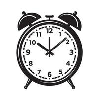 Classic black and white alarm clock silhouette illustration for time management punctuality and wake up concept design elements vector