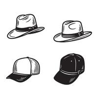 A collection of four different style hats in silhouette design illustrations representing fashion and style vector