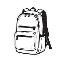 Hand drawn illustration of a minimalist backpack with a silhouette design in black and white vector