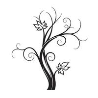 Elegant black silhouette of a tree with swirling branches and decorative leaves vector