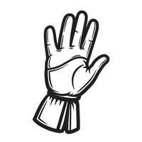 Hand illustration in retro style showing an open palm and stylized design in a monochrome silhouette artwork vector