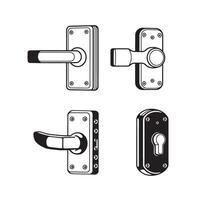 illustration of four stylish door handle designs in a clean monochromatic silhouette on a white background suitable for graphic design projects vector