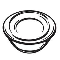 A simple black and white hand drawn silhouette illustration depicting a modern bowl for cooking and food preparation on a white background. vector