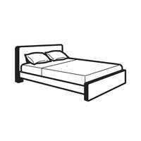 A simple black and white silhouette illustration showcasing a comfortable modern bed with two pillows and a flat mattress ready for rest. vector