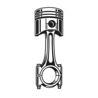 Detailed black and white illustration of an internal combustion engine piston and connecting rod silhouette design. vector