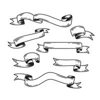 Hand drawn banners and ribbons collection in black and white silhouette for use as design elements and decorations vector