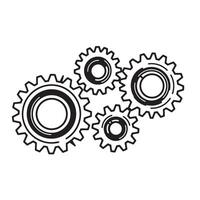 A clustered set of interconnected gear cogs in a simple monochromatic design showcasing mechanical engineering vector