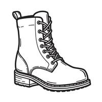 Hand-drawn illustration of a classic combat boot rendered in a simple and stylish black and white silhouette perfect for designs. vector