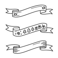 Hand drawn christmas banners with various festive elements and blank ribbon for text silhouettes illustration vector