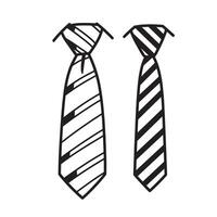 Two hand-drawn silhouette ties with distinct striped patterns showcasing formal attire and business related concepts in monochrome vector