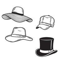 A collection of elegant hat silhouettes in black and white depicting different styles and classic headwear designs vector