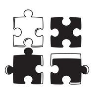 Four puzzle pieces in black and white representing connection solution teamwork and integration concepts vector