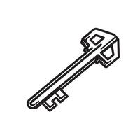 Simple black and white silhouette illustration of a key representing concepts such as security access and solutions. vector