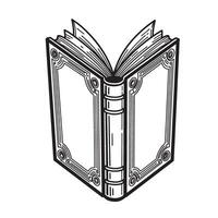 An elegant black and white silhouette illustration showcasing a vintage open book with decorative details perfect for education and knowledge concepts. vector