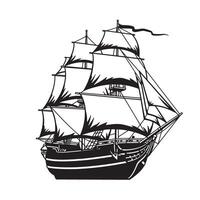 A bold silhouette illustration of a majestic sailing ship with billowing sails in an elegant black and white design. vector