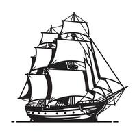 Classic sailing ship silhouette illustration depicting an antique boat with detailed sails and rigging isolated on a white background vector