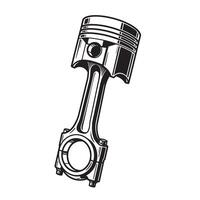Detailed silhouette illustration of a piston and connecting rod component representing automotive engine mechanics and engineering vector