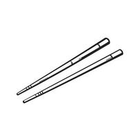 Black and white illustration of a pair of traditional asian chopsticks isolated on a plain white background showing the design silhouette vector