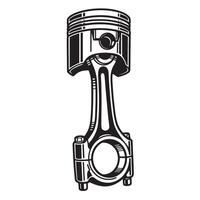 A meticulously rendered black and white illustration of a detailed piston and connecting rod a crucial engine component vector