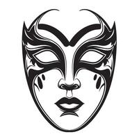 Elegant black and white silhouette of a venetian masquerade mask depicting a face design for creative party invitations or decorative graphic elements vector