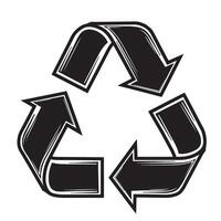 Black and white hand drawn silhouette of a recycle symbol illustrating environmental sustainability and conservation concepts vector