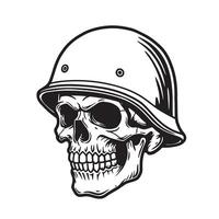Illustration of a detailed skull wearing a military helmet rendered in a classic silhouette style suitable for multiple creative purposes vector