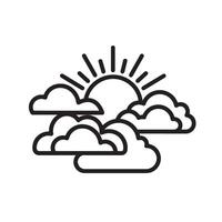 Simple silhouette illustration of sunny weather icon featuring clouds and sunburst in black and white design vector