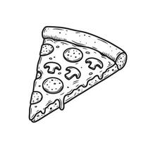 illustration of a delicious slice of pizza with mushrooms and pepperoni in a clean silhouette design. vector
