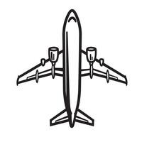 Clean black and white top-down perspective silhouette of an airplane ready for taking flight representing air travel vector