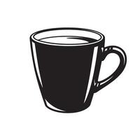 illustration of a simple coffee mug in black and white a silhouette of a ceramic cup with a curved handle and liquid inside. vector