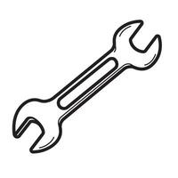 Black and white silhouette illustration of a wrench representing repair tools for mechanics and handymen isolated on white background vector