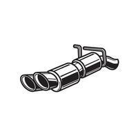 A detailed black and white silhouette illustration depicting a stylized dual exhaust system component commonly used on various types of automobiles vector