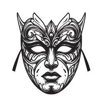 Detailed silhouette of an ornate venetian mask with intricate swirls and decorative elements on white background vector