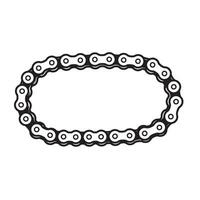 Black and white illustration of a bicycle chain arranged in a stylized oval shape with detailed design elements and silhouette vector