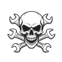 Skull mechanic silhouette with crossed wrenches depicting a bold automotive and repair symbol for diverse applications vector