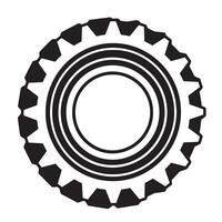 A bold black and white silhouette of a detailed gear element representing technology and industry components. vector