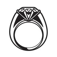 Elegant silhouette of a classic engagement ring featuring a sparkling diamond for weddings and romantic celebrations vector