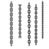 Collection of detailed black silhouette chains in various lengths and styles isolated on a clean white background for design use. vector