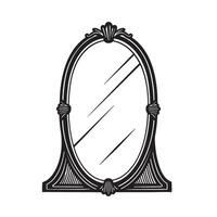 Elegant antique silhouette of a decorative oval mirror featuring ornate frame detailing suitable for vintage design projects and illustrations vector