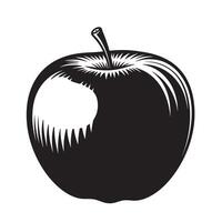 A bold black and white silhouette illustration of a ripe apple with stem and leaves perfect for design projects. vector