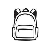 Simple black and white line art of a backpack in silhouette style suitable for education and back to school themes. vector
