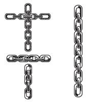 Black and white chain illustrations showcasing variations of linked chain designs arranged in different geometric forms over a pristine white background vector