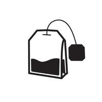 Minimalist black and white silhouette illustration depicting a tea bag with a tag and string for beverages vector