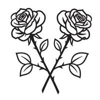 Elegant silhouette of two crossed roses with leaves in a simple black and white design vector