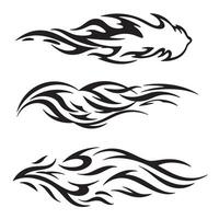 Three stylized tribal tattoo designs with flowing flame like shapes in black silhouette against a white background available for various design projects. vector