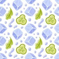 Ice cubes and cucumber slices pattern vector
