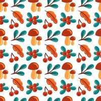Mushrooms and leaves pattern design vector