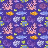 Colorful underwater fish and coral pattern vector