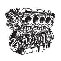 Detailed black and white silhouette illustration of a powerful v8 engine perfect for automotive designs and engineering projects vector