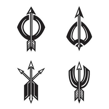 Abstract black and white arrows in different stylized designs showing archery silhouette elements for branding and emblem use vector